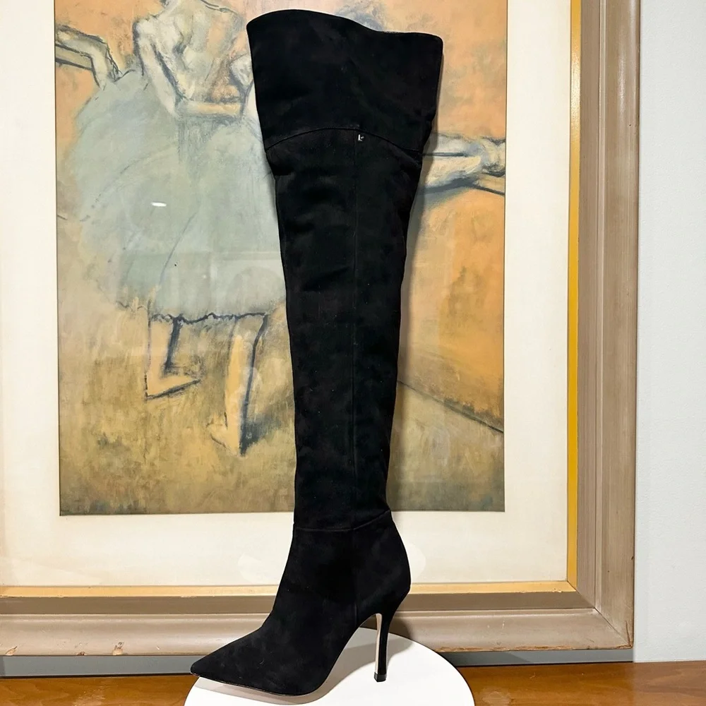 🌹LARROUDE🌹Kate Pointed Toe Over The Knee Boot in Black Suede Size: 7
